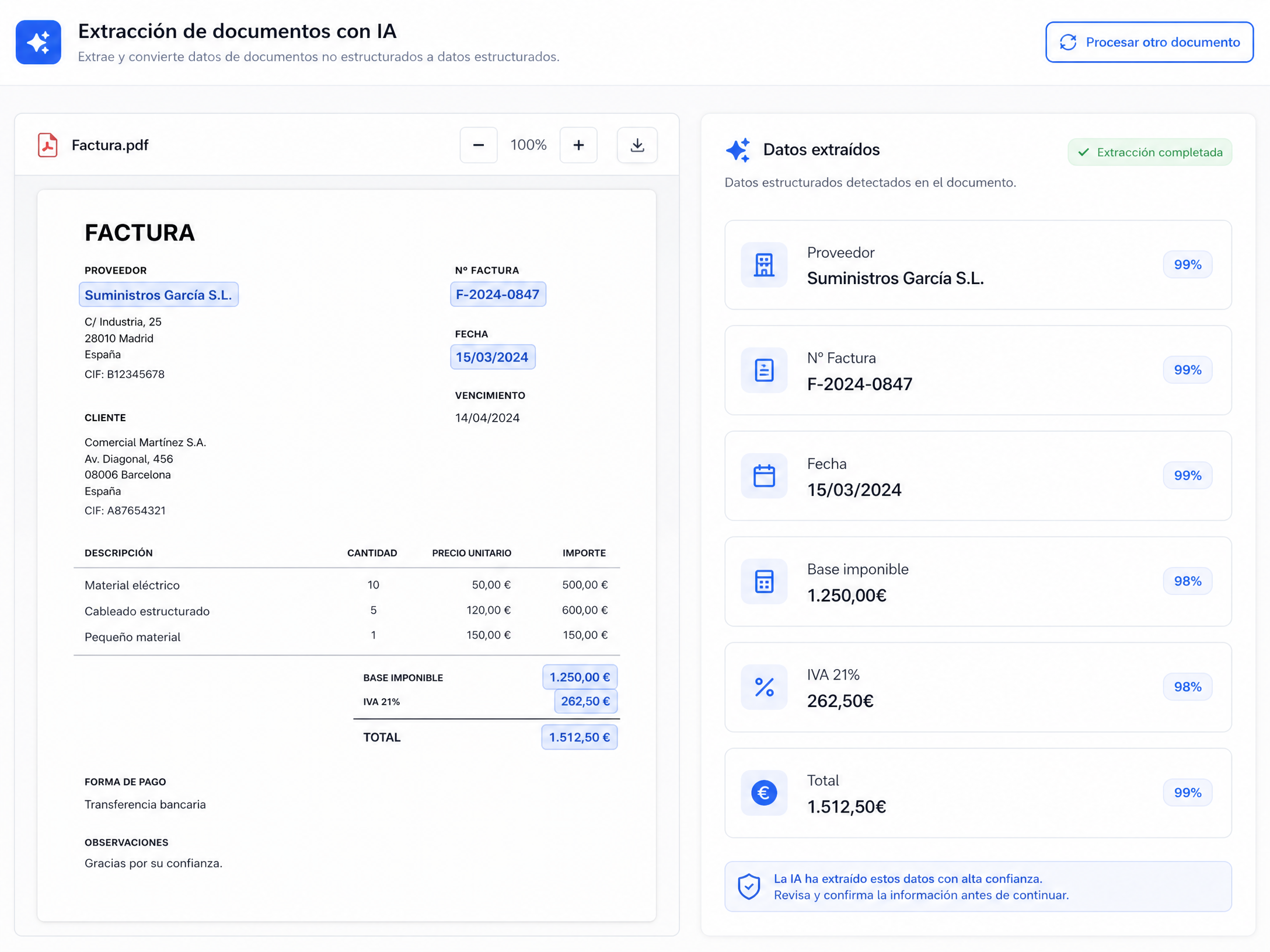 AI automatic data extraction from invoice