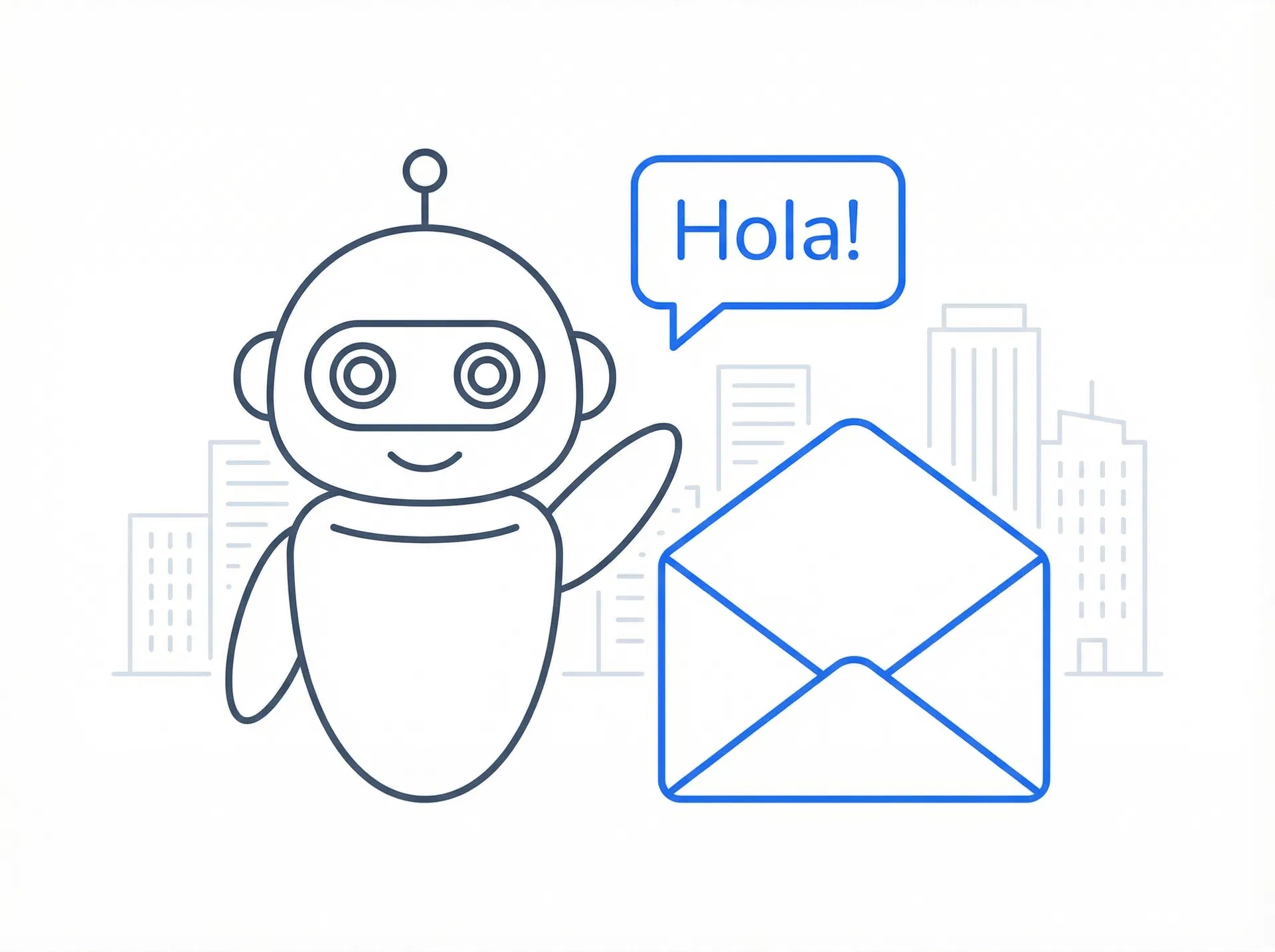 Robot saludando con un sobre — ilustración hand-drawn
