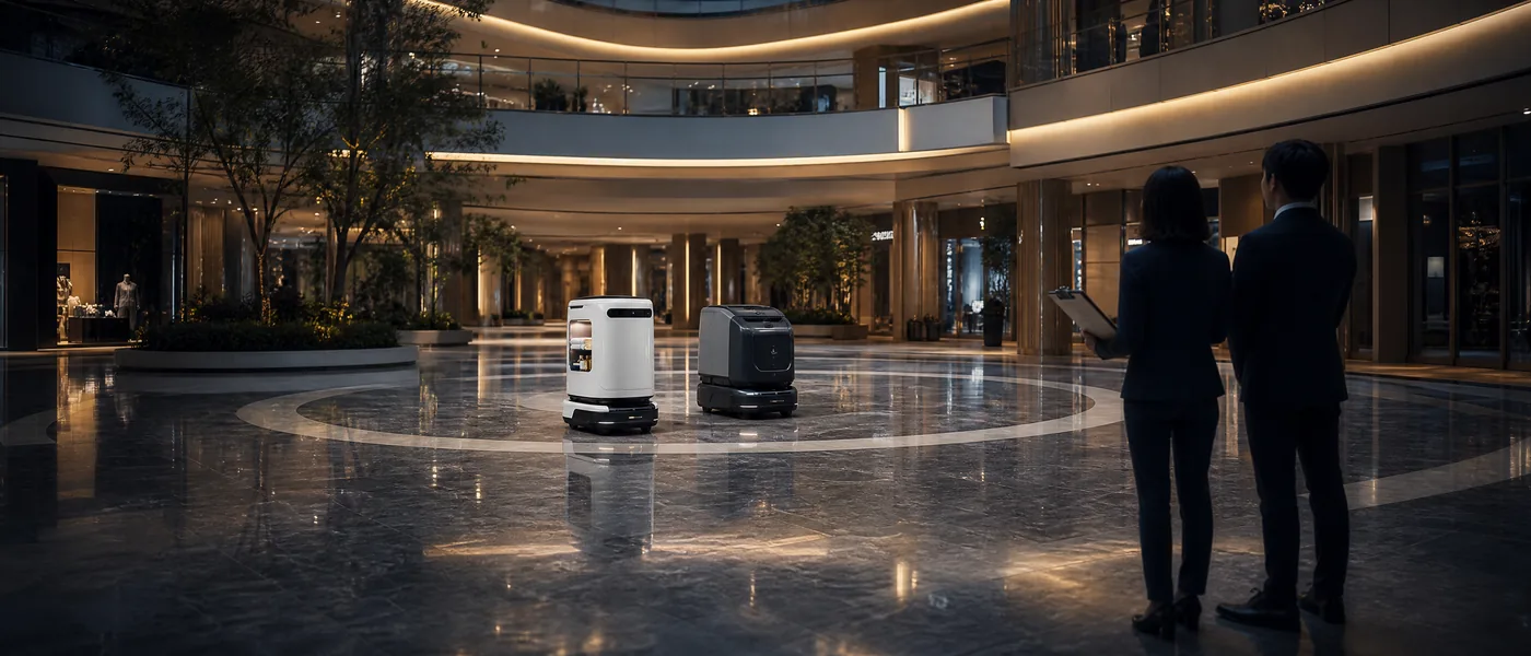 Robot móvil en un espacio comercial compartido