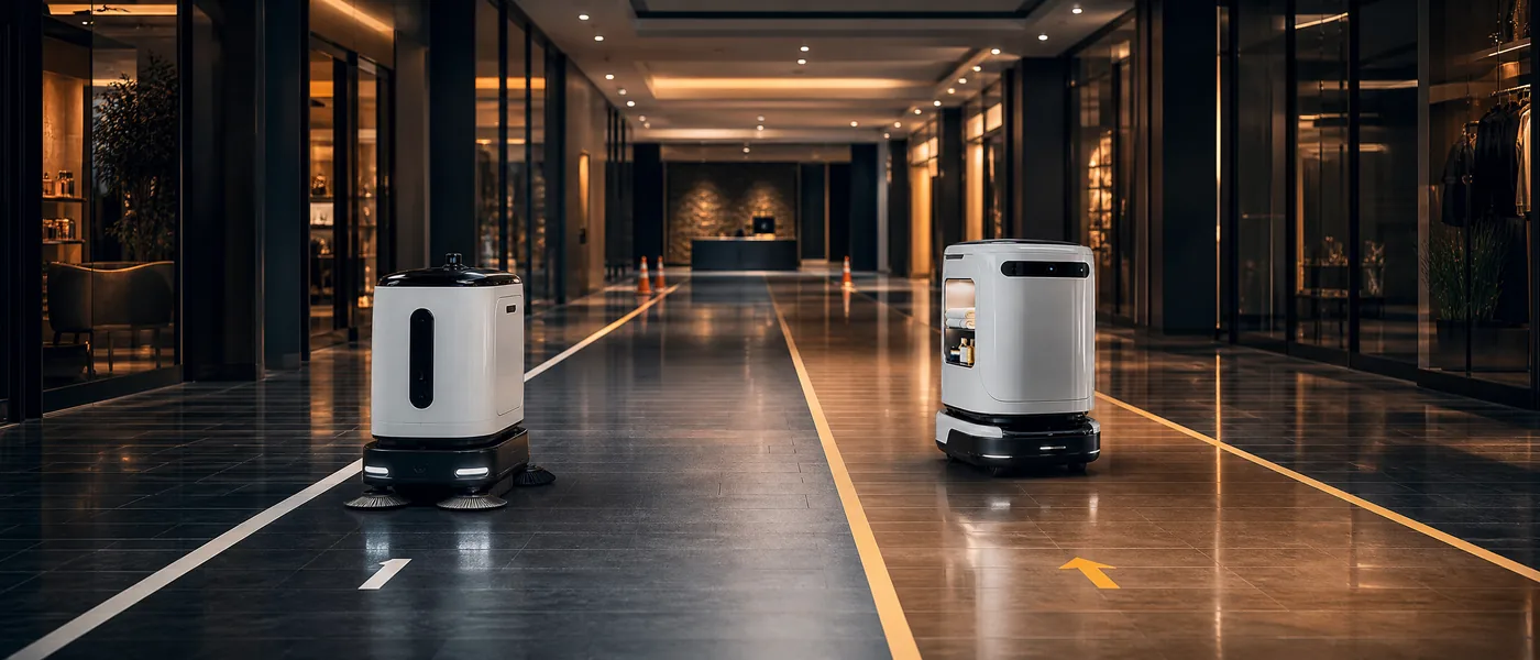 Robot móvil en un espacio comercial compartido