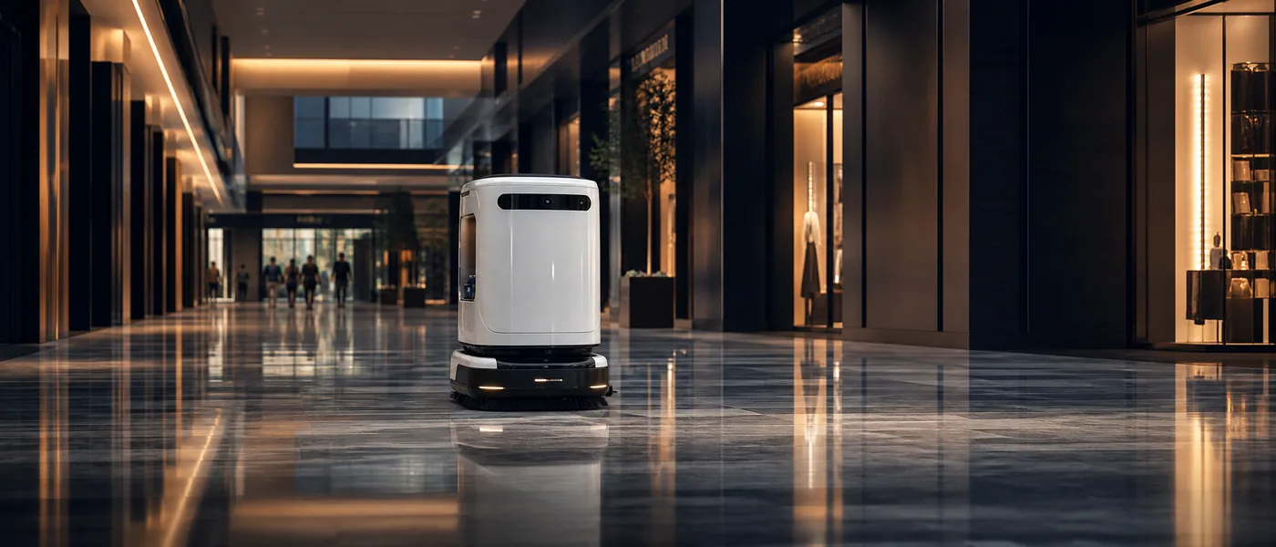 Robot móvil en un espacio comercial compartido