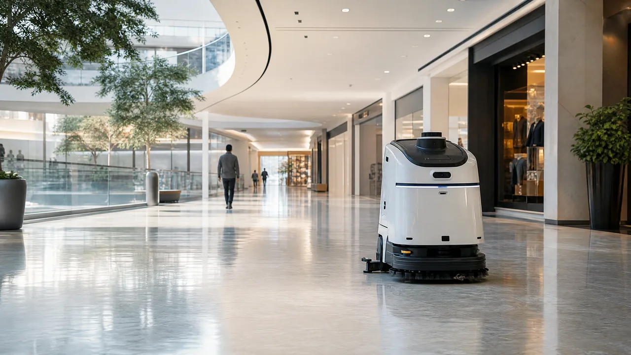 Robot móvil en un espacio comercial compartido