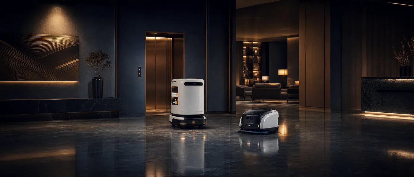Robot de room service en operación hotelera