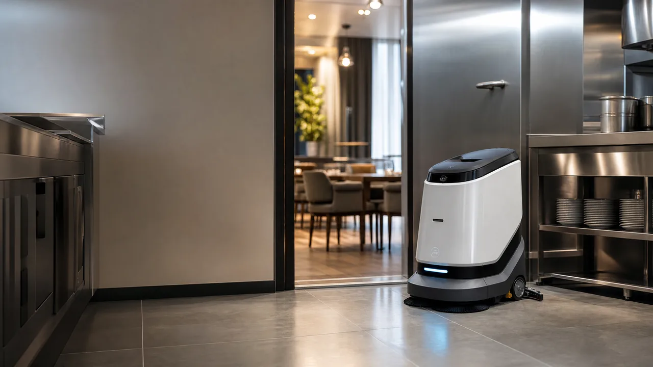 Robot autónomo de limpieza en la transición entre cocina y sala