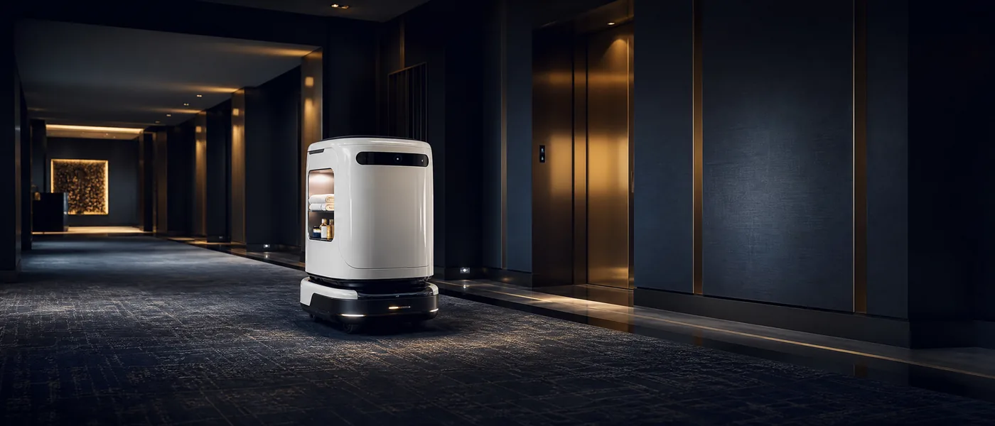 Robot de room service en operación hotelera