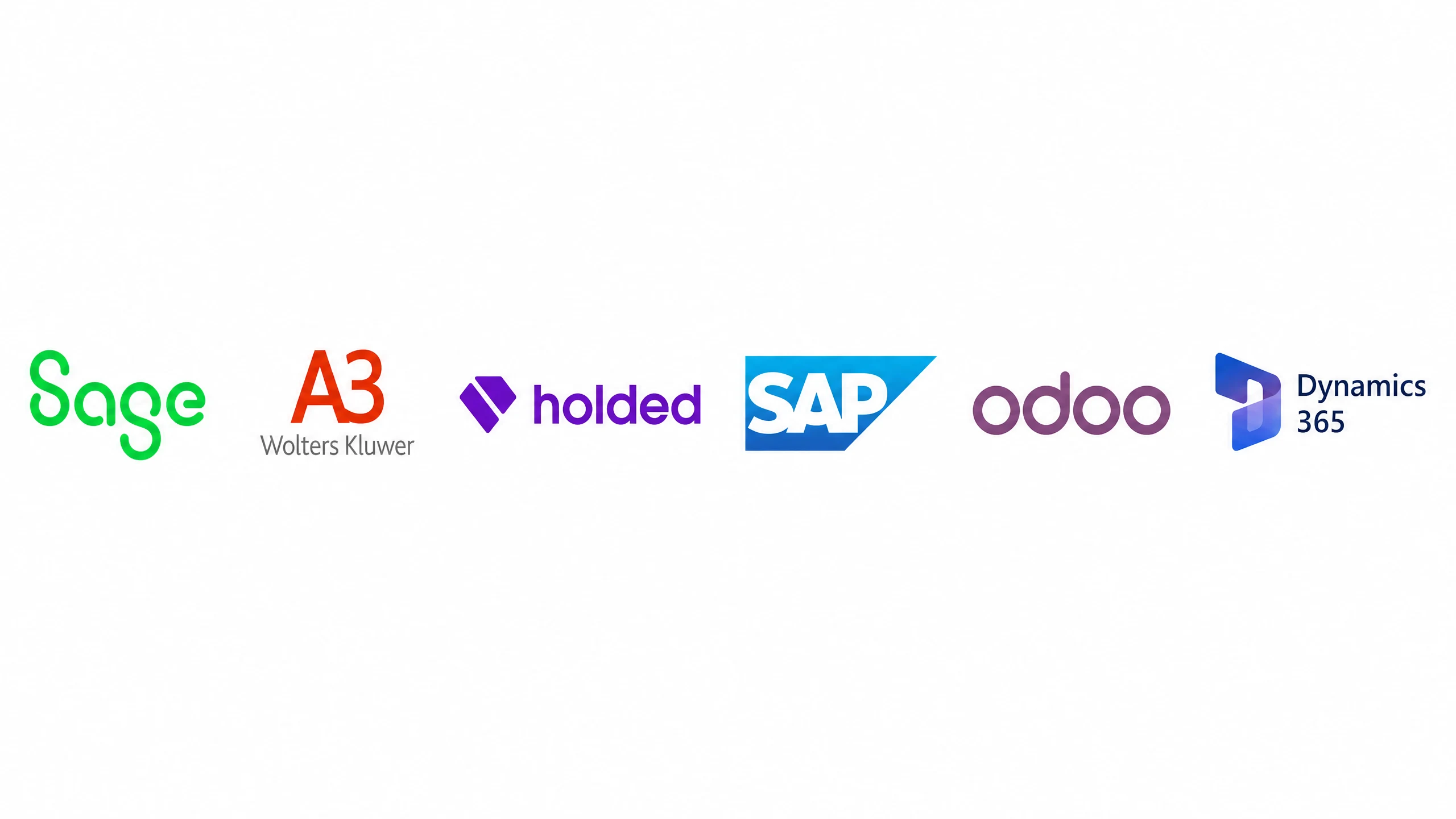 Integraciones contables: Sage, A3 Wolters Kluwer, Holded, SAP, Odoo, Dynamics 365