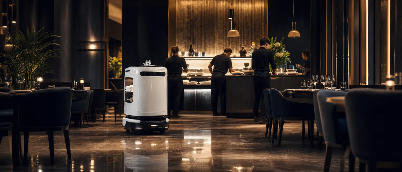 Robot de bandejas apoyando al equipo de hostelería antes del servicio